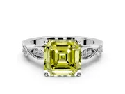 Solitaire Engagement Ring Setting for Fancy Yellow Asscher Cut Center with Marquise and Bezel Accents and Prong Head in Platinum