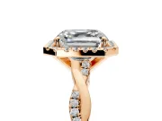 Halo Engagement Ring Setting for Asscher Cut Center with Pave and Plain Twist Band and Prong Head in Rose Gold