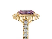 Milgrain Floral Halo Engagement Ring Setting for Fancy Pink Emerald Cut Center with Pave Band and Prong Head in Yellow Gold