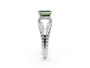 Halo Engagement Ring Setting for Fancy Green Asscher Cut Center with Rope Twist Split Shank and Prong Head in Sterling Silver