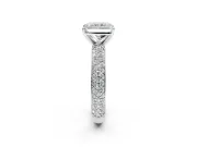 Solitaire Engagement Ring Setting for Radiant Cut Center with Domed Multi-Row Pave Band and Prong Head in Sterling Silver
