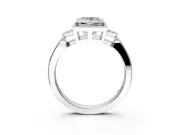 Cluster Engagement Ring Setting for Princess Cut Center with Milgrain Shoulder Clusters and Prong Head in White Gold