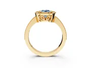 Halo Engagement Ring Setting for Fancy Blue Oval Center with Milgrain Halo, Pave Band and Prong Head in Yellow Gold