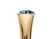 Tension Engagement Ring Setting for Fancy Blue Round Cut Center with Wide Tapered Band and Tension Head in Yellow Gold