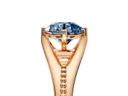 Solitaire Engagement Ring Setting for Fancy Blue Round Cut Center with Milgrain Cathedral Band and Prong Head in Rose Gold