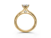 Solitaire Engagement Ring Setting for Emerald Cut Center with Milgrain Cathedral Band and Prong Head in Yellow Gold