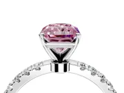 Open Basket Engagement Ring Setting for Fancy Pink Radiant Cut Center with Pave Band and Prong Head in Platinum