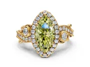 Milgrain Halo Engagement Ring Setting for Fancy Yellow Marquise Center with Shoulder Bezels and Prong Head in Yellow Gold