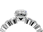 Shared-Prong Engagement Ring Setting for Emerald Cut Center with Graduated Accents and Prong Head in Platinum