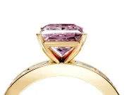 Solitaire Engagement Ring Setting for Fancy Pink Princess Cut Center with Channel Baguette Band and Prong Head in Yellow Gold