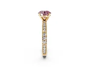 Solitaire Engagement Ring Setting for Fancy Pink Round Cut Center with Milgrain-Edged Pave Band and Prong Head in Yellow Gold