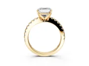 Solitaire Engagement Ring Setting for Asscher Cut Center with Single Row Accent Band and Prong Head in Yellow Gold