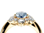 Small-Accent Cluster Halo Engagement Ring Setting for Fancy Blue Pear-Shaped Center with Plain Band and Prong Head in Yellow Gold