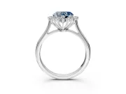 Starburst Halo Engagement Ring Setting for Fancy Blue Heart-Shaped Center with Thin Round-Wire Band and Prong Head in Platinum