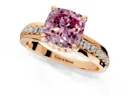 Solitaire Engagement Ring Setting for Fancy Pink Cushion Cut Center with Raised Channel Band and Prong Head in Rose Gold