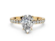 Open Basket Engagement Ring Setting for Pear-Shaped Center with Pave Band and Prong Head in Yellow Gold