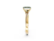 Side Accent Engagement Ring Setting for Fancy Green Radiant Cut Center with Accent Shoulders and Prong Head in Yellow Gold