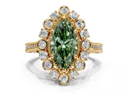 Milgrain Halo Engagement Ring Setting for Fancy Green Marquise Center with Bezel Point Accents and Prong Head in Yellow Gold