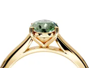 Solitaire Engagement Ring Setting for Fancy Green Pear-Shaped Center with Narrow Cathedral Band and Prong Head in Yellow Gold