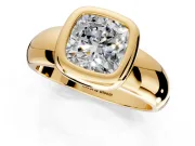 Solitaire Engagement Ring Setting for Cushion Cut Center with Wide Band and Bezel Head in Yellow Gold