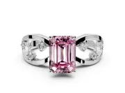 Solitaire Engagement Ring Setting for Fancy Pink Emerald Cut Center with Criss-Cross Accent Band and Prong Head in Sterling Silver