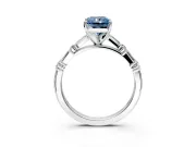 Baguette Engagement Ring Setting for Fancy Blue Radiant Cut Center with Alternating Bar-Set Band and Prong Head in White Gold