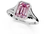Solitaire Engagement Ring Setting for Fancy Pink Emerald Cut Center with V Split Shank and Bezel Head in Platinum