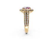 Large Accent Halo Engagement Ring Setting for Fancy Pink Oval Center with Pave Split Shank and Prong Head in Yellow Gold