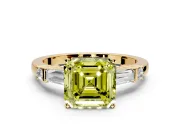 Bar-Set Engagement Ring Setting for Fancy Yellow Asscher Cut Center with Tapered Baguette Accents and Prong Head in Yellow Gold