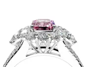 Halo Engagement Ring Setting for Fancy Pink Emerald Cut Center with Two-Strand Split Shank and Prong Head in Platinum
