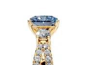 3 Stone Engagement Ring Setting for Fancy Blue Radiant Cut Center with Pave Split Shank and Prong Head in Yellow Gold