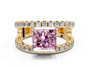 Solitaire Engagement Ring Setting for Fancy Pink Princess Cut Center with Wide-Open Split Shank and Prong Head in Yellow Gold