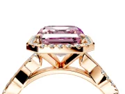 Halo Engagement Ring Setting for Fancy Pink Asscher Cut Center with Pave and Plain Twist Band and Prong Head in Rose Gold