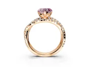 Solitaire Engagement Ring Setting for Fancy Pink Heart-Shaped Center with Woven 3-Strand Pave Band and Prong Head in Rose Gold