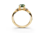 Solitaire Engagement Ring Setting for Fancy Green Oval Center with Grooved Bar Accent Band and Prong Head in Yellow Gold
