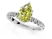 Solitaire Engagement Ring Setting for Fancy Yellow Pear-Shaped Center with Large Accents and Prong Head in Platinum