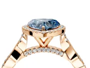 Halo Engagement Ring Setting for Fancy Blue Heart-Shaped Center with Twist Band and Prong Head in Rose Gold