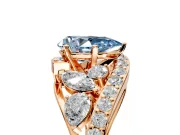 Halo Engagement Ring Setting for Fancy Blue Pear-Shaped Center with Marquise and Pave Bypass Band and Prong Head in Rose Gold