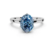 Solitaire Engagement Ring Setting for Fancy Blue Oval Center with Plain Band and Tulip Prong Head in White Gold