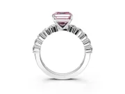 Shared-Prong Engagement Ring Setting for Fancy Pink Asscher Cut Center with Graduated Accents and Prong Head in Sterling Silver