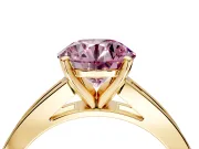Solitaire Engagement Ring Setting for Fancy Pink Round Cut Center with Princess Cut Channel Band and Prong Head in Yellow Gold