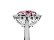 Starburst Halo Engagement Ring Setting for Fancy Pink Oval Center with Thin Round-Wire Band and Prong Head in White Gold