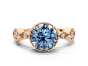 Vintage Station Engagement Ring Setting for Fancy Blue Round Cut Center with Accents and Prong Head in Rose Gold