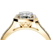 Halo Engagement Ring Setting for Emerald Cut Center with Pave Accents, Heart Basket and Prong Head in Yellow Gold