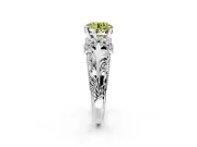 Solitaire Engagement Ring Setting for Fancy Yellow Round Cut Center with Filigree Accent Basket and Prong Head in Sterling Silver