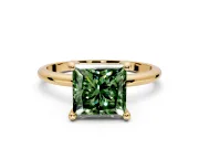 Minimalist Solitaire Engagement Ring Setting for Fancy Green Princess Cut Center with Thin Band and Prong Head in Yellow Gold