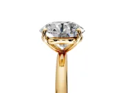 Low-Set Solitaire Engagement Ring Setting for Round Cut Center with Thin Plain Band and Prong Head in Yellow Gold