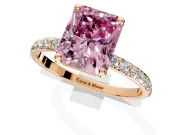 Solitaire Engagement Ring Setting for Fancy Pink Radiant Cut Center with Pave Accents and Prong Head in Rose Gold