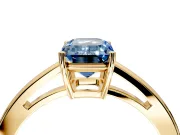 Solitaire Engagement Ring Setting for Fancy Blue Emerald Cut Center with Open Cathedral Shoulders and Prong Head in Yellow Gold