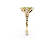 3 Stone Engagement Ring Setting for Fancy Yellow Marquise Center with Crossover Basket, Pave Band and Prong Head in Yellow Gold